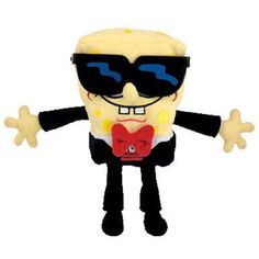 a stuffed toy with sunglasses on it's face and arms, wearing a red bow tie