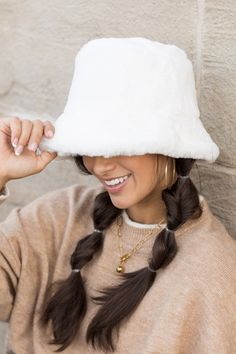 Get cozy and quirky with our Plush Bucket Hat! The perfect accessory for any outfit, this hat adds a playful touch with its plush material. Stay warm and stylish all day with this must-have accessory. Details:Super Soft Plush 100% PolyesterCircumference: 23.5"Brim Length: 3.25" Cheap Winter Bucket Hat For Women, Pretty Hats Kohl's, Luxury Cream Hats For Fall, Luxury Cream Hat For Fall, Luxury Chic Women's Bucket Hat, Outfit With Bucket Hat, Fuzzy Bucket Hat, Style Bucket Hat, Bucket Hat White