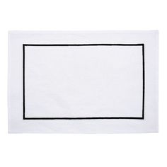 a white place mat with a black border on the top and bottom half of it