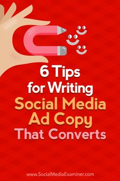 a hand holding a pencil with the words 6 tips for writing social media ad copy that convert