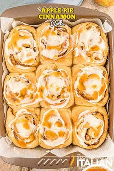 an apple pie cinnamon rolls in a box