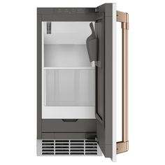 an empty refrigerator with its door open on a white background