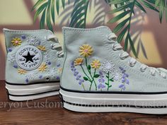 Welcome to my shop. If the shoe itself does not have a date and name, there is an additional $10 embroidery fee for adding the date and name separately, plus there will be a fee for adding embroidery or changing the embroidery pattern, changing the color of the embroidery pattern etc . depending on the difficulty, please contact me with your design (in the color and pattern you want) and I will be happy to help you design your perfect I will be happy to design the perfect embroidery for you! Tha Embroidered Sneakers For Spring, Embroidered Closed Toe Sneakers For Spring, Spring Embroidered Sneakers, Embroidered Shoes Converse, Custom Converse, Shoes Converse, Embroidered Shoes, Tie Shoes, Embroidery Pattern