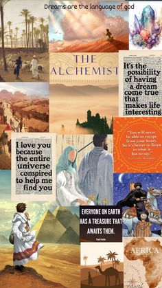 the alchemist collage with text and images