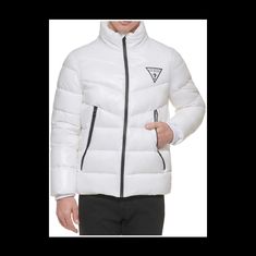 Nwt. Mens Xl. Inside Pocket. White With Black Accents. Water Resistant. White With Black Accents, Black Accents, Puffer Jacket, Inside Pocket, Mens Jackets, Puffer, Color White, Water Resistant, Jackets & Coats