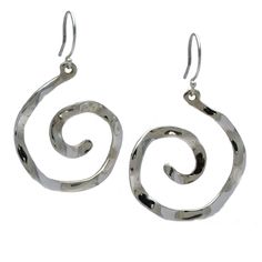 Silver Earrings - Solid sterling silver waves are carved into spirals. From the artists Symbols Collection, the spiral represents growth and evolution. Sterling silver ear wires. Spiral Earrings With A Modern Twist, Elegant Hand Forged Swirl Earrings, Elegant Swirl Shaped Hand Forged Earrings, Modern Twist Silver Spiral Earrings, Sterling Silver Swirl Jewelry With Matching Earrings, Silver Swirl Pierced Earrings, Unique Silver Spiral Wrap Earrings, Silver Spiral Wrap Earrings, Pierced, Silver Spiral Wrap Earrings In Sterling Silver