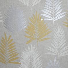 a wallpaper with yellow and grey leaves on it's side, including one leaf in the center