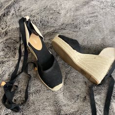 Cute Strap, Wedges Trendy Black Wedge Heel Espadrilles, Trendy Black Wedge Espadrilles, Adjustable Black Espadrilles For Vacation, Black Adjustable Espadrilles For Vacation, Black Closed Toe Espadrilles, Black High Heel Espadrilles, Casual, Casual Black High Heel Espadrilles, Womens Shoes Wedges, Black Tan