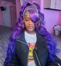 Purple Wig Ideas, Purple Lace Wig, Purple Hair Half Up Half Down, Spring Lace Front Wigs, Ombre Human Hair Wigs, Purple Updo Wig, Aqua Blue Wigs For Black Women, Purple Wig Hairstyles, Purple Frontal Wig