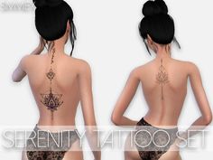 the back of a woman's body with tattoos on it