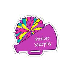 cheer pom pom purple bullhorn name labels Kids Name Labels, Labels For Kids, Cheer Pom Poms, Blue Cheer, Lost Forever, Shape Names, Tumbler Stickers, Kids Labels, Circle Labels