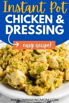 instant pot chicken and dressing recipe on a white plate