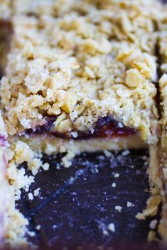 blueberry crumb bars cut into squares on top of each other