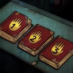 three books with numbers on them sitting next to each other