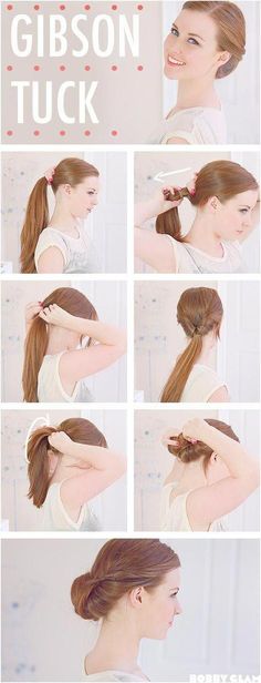 Tuck Hairstyle, Work Updo, Gibson Tuck, Quick Hairstyle, Cute Simple Hairstyles, Hairstyle Tutorials, Office Women, Easy Hairstyle, Hair Videos Tutorials