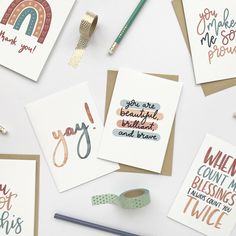 handmade greeting cards with different sayings on them