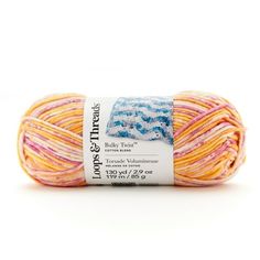 Add a bright twist to your knit and crochet projects with this unique yarn. This soft, bulky cotton blend yarn features a multicolor striping pattern, perfect for creating blankets, accessories and wearables.Weight: Bulky (5)Contents: 50% cotton, 50% acrylicSkein Weight: 2.9 oz. / 85 gYardage: 130 yd. /119 mKnitting Gauge:12 sts x 15 rows = 4" (10 cm)Suggested Knitting Needle: 6.5mm, US 10Suggested Crochet Hook: 6.5mm, US K/10.5 Color: Yellow. Crochet Patterns Blanket, Loops And Threads Yarn, Crochet With Cotton Yarn, Unique Yarn, Crochet Weaves, Knitting Gauge, Knitting Needle, Yarn Ball, Yarn Shop