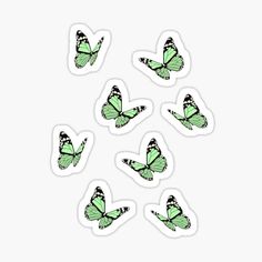 six green butterflies on white background sticker