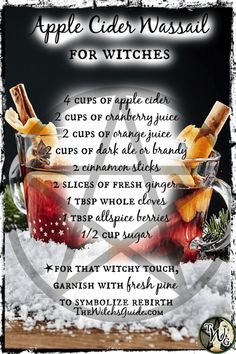 an apple cider masala for witches with instructions on the front and back side