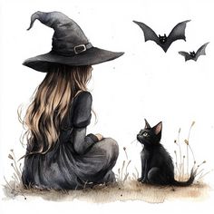 Bring a touch of mystery and magic to your Halloween projects with our "Black Witches and Cat Halloween" clipart collection! This set features 10 enchanting JPG images of witches and cats in classic black attire, perfect for enhancing Halloween cards, party invitations, digital artwork, and more. Each high-resolution image captures the spooky and whimsical spirit of Halloween, adding a bewitching charm to your designs. Download instantly and let these mystical witches and cats transform your Hal Hocus Pocus Artwork And Wendsday Addams, Witch With Black Cat Art, Spooky Watercolor Halloween Art, Tuxedo Cat Halloween, Black Cat Halloween Illustration, Whimsical Halloween Art, Black Cat Art Witches, Witch Illustration Art, Sorciere Halloween