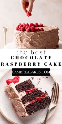 chocolate raspberry cake on a cake stand. Deserts Board, Chocolate Cake Raspberry Filling, Witchy Food, Chocolate Cake With Raspberry Filling, Raspberry Chocolate Cake, Raspberry Layer Cake, Chocolate Raspberry Cake Recipe, Raspberry Cake Recipes, Homemade Raspberry Jam