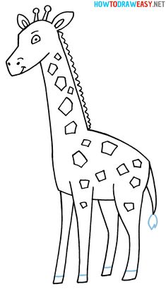 a cartoon giraffe with geometric shapes on it's face and neck, standing in