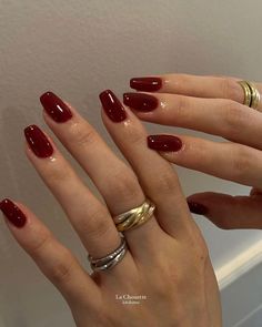 Red Subtle Nails, Dark Red Nails Acrylic Coffin Short, Andria Barbone Ring, Red Acyrilics Nails, Subtle Red Nails, Corporate Nail Designs, Best Nail Color For Pale Skin, Nails For Red Dress Ideas, Red Elegant Nails