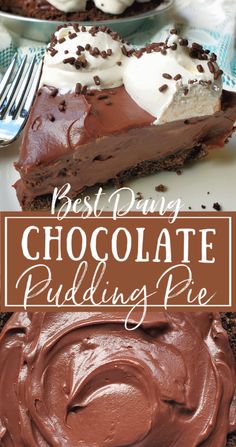 a piece of chocolate pudding pie on a plate