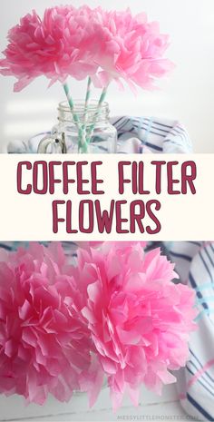 coffee filter flowers in a vase with text overlay