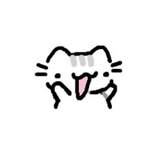 a black and white drawing of a cat's face with it's mouth open