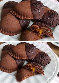 two pictures of pastries on a white plate