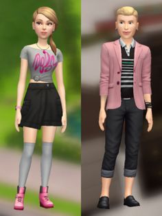 two different images of the same person in front of each other, one with short hair and pink shoes