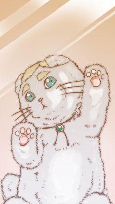 a drawing of a cat sitting on its hind legs with one paw in the air