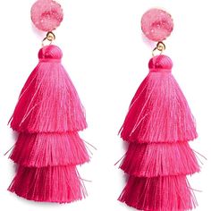 Hawt Pink Tassle Woman’s Druzy Earrings *Nwt* Pink Color Trendy Dangle Tiered Affect Lightweight And Comfortable Material: Alloy, Druzy Stones, Tassel Thread Weight: 0.45oz/12.7g Length: 3.15" (8.0cm)/3.42" (8.7cm) Preppy Earrings, Hula Skirt, Pink Tassel Earrings, Beaded Tassel Earrings, Tassels Fashion, Layered Fashion, Pink Tassel, Druzy Earrings