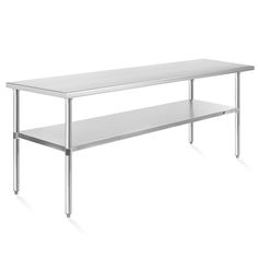 a stainless steel table with two shelves on each side