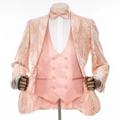 Pink Marbled 3-Piece Tailored-Fit Tuxedo — dolce vita MEN Prom Suit, Double Breasted Vest, Black And White Tuxedo, Wedding Tuxedo, White Tuxedo, High Key, Prom Suits, Tuxedo Wedding, Button Jacket