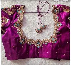 Half Hand Maggam Work Designs, Purple Pattu Blouse Designs, Half Hand Aari Blouse Design, Back Neck Designs For Blouses For Wedding, Half Hands Maggam Work Blouses, Hand Embroidery Blouse, Magam Work Designs