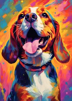 a painting of a dog with his tongue out