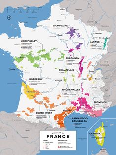 a map of france showing the major wine regions