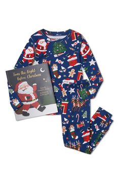 Snuggle up with a classic Christmastime story in these cozy cotton pajamas enriched with a fun and festive holiday-themed print. This item is designed to fit snugly, as it is not flame-resistant Pants have elastic waist 100% cotton Machine wash, tumble dry Includes 24-page book; 9 3/4" x 8 1/2" Christmas Pajamas For Kids, Pajama Gift Set, Pajamas For Kids, Twas The Night Before Christmas, Christmas Pj, Cotton Pajama Pants, Nightgown Sets, Christmas Blue, Christmas Poems