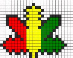 a cross stitch pattern with an image of a flower in red, yellow and green