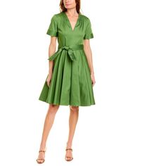 About The Brand: Timeless Designs Done Well. Tie-Waist A-Line Dress In Green With Pleated Shoulders And Side Slip Pockets Approximately 40in From Shoulder To Hem Center Back Zipper With Hook-And-Eye Closure Shell: 97% Cotton, 3% Spandex Lining: 100% Polyester Dry Clean Only Imported White Sequin Dress, Red Sheath Dress, Black Sequin Mini Dress, Badgley Mischka Dress, Sequin Sheath Dress, Sheer Mini Dress, Aline Dress, Chiffon Gown, Long Sleeve Bodycon