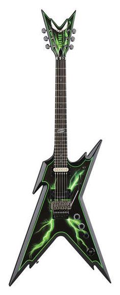 an electric guitar with green lightning on it