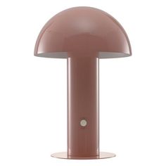 the mushroom lamp is pink and has a small white dot on it's base