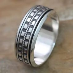 Hand Crafted Sterling Silver Spinner Meditation Ring for Men - Long Journey | NOVICA Paw Print Jewelry, Ribbon Jewelry, Long Journey, Meditation Rings, Silver Spinner Rings, Printed Jewelry, Yoga Jewelry, Spinner Ring, Ring For Men