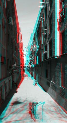 an image of a city street that is red and blue