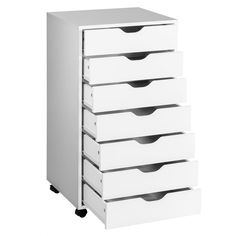 a white drawer with five drawers on wheels