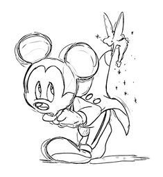 mickey mouse from the disney movie is dancing in front of a fairy tinker coloring page