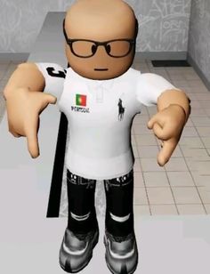 a cartoon character with glasses and a white shirt is holding his hands out to the side