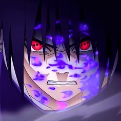 an anime character with red eyes and black hair